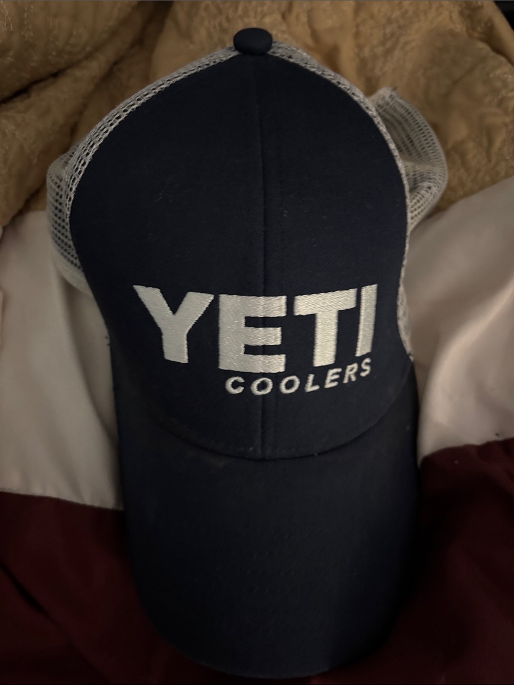 Yeti Navy and White Mesh Trucker Hat
